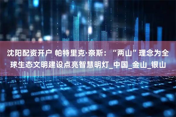 沈阳配资开户 帕特里克·奈斯：“两山”理念为全球生态文明建设点亮智慧明灯_中国_金山_银山