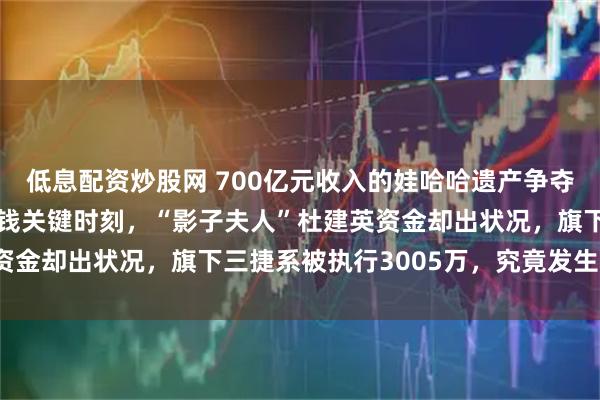 低息配资炒股网 700亿元收入的娃哈哈遗产争夺大战进入高潮！正是用钱关键时刻，“影子夫人”杜建英资金却出状况，旗下三捷系被执行3005万，究竟发生了啥？