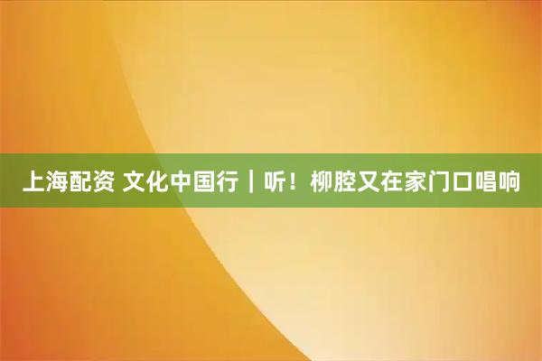 上海配资 文化中国行｜听！柳腔又在家门口唱响